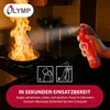 A kitchen scene with a fire in a pan on a stove, and a hand spraying a fire extinguisher. Produktbild-Vorschau