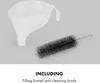 A white funnel and a black cleaning brush are displayed against a light gray background, with text indicating they are included. Náhľad obrázku produktu
