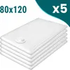 A stack of five white vacuum seal bags for clothing, with a valve visible on the top bag. Produktbild-Vorschau