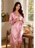 Damen Satin Morgenmantel lang mit Spitze – Kimono Produktbild-Vorschau 5