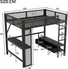 A diagram showing the dimensions of a loft bed with a desk and storage. Produktbild-Vorschau