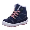 A single blue boot with pink laces and white sole, isolated on a white background. Produktbild-Vorschau