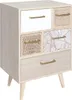 A wooden chest of drawers with multiple compartments and drawers, featuring decorative patterns and gold handles, set against a white background. Náhled obrázku produktu