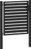 A black metal garden gate with horizontal slats and a latch mechanism, shown against a white background. Produktbild-Vorschau