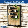 A wine rack mounted on a stone wall, displaying wine bottles and wine glasses. Produktbild-Vorschau
