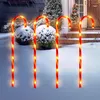 Four illuminated candy cane lawn decorations are placed in the snow in front of a house during winter. Anteprima dell’immagine prodotto