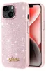 A pink glittery phone case with a gold 'Guess' logo is shown with a phone inside. Produktbild-Vorschau
