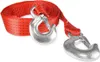 A red tow strap with two silver metal hooks is coiled on a white background. Podgląd zdjęcia produktu