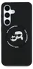A black phone case with a circular graphic featuring Karl Lagerfeld's signature cartoon character and a cat, both wearing sunglasses. The text 'KARL LAGERFELD' is printed in a circle around the graphic. Produktbild-Vorschau