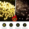 A split image showing two types of LED string lights, with icons and text below describing features. Anteprima dell’immagine prodotto