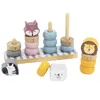 A wooden stacking toy with animal figures and numbered rings. Produktbild-Vorschau