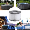 A collage of images showing inflatable hot tubs, a filter cartridge, and people enjoying a hot tub. Produktbild-Vorschau