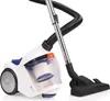 A white bagless vacuum cleaner with a black hose and a black floor nozzle, shown against a white background. Produktbild-Vorschau