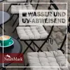 Outdoor cafe setting with chairs and cushions, a cup of coffee on a table. Produktbild-Vorschau