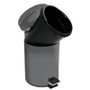 A close-up, angled view of a gray and black pedal trash can with its lid open. Produktbild-Vorschau