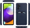 Multiple views of a dark blue phone case with a card slot, displayed on a white background. Produktbild-Vorschau