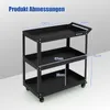 A black three-tier rolling cart with dimensions indicated by text overlays. Náhled obrázku produktu