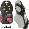A collage showing a pair of black Nortec micro crampons for shoes, with one item displayed on its packaging and the other on a shoe. Anteprima dell’immagine prodotto