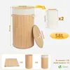 VOUNOT® VOUNOT Wäschekorb Bambus mit Deckel, 58L Rund Produktbild-Vorschau 3