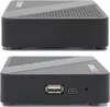Two views of a black satellite receiver with gray accents and ventilation holes. Produktbild-Vorschau