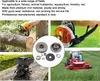 A collage of images showing a chainsaw cutting wood, a leaf blower, a lawnmower, an engine, and a close-up of clutch parts. Voir les images du produit