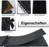A collage of images showcasing the features of a black photo album, with a large image of the album's pages at the bottom. Produktbild-Vorschau