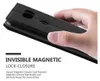A hand is holding a black phone case, demonstrating its magnetic closure feature. Náhled obrázku produktu