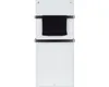 A white glass panel heater with a black towel hanging on it. Náhľad obrázku produktu