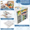 Collage of images showing different storage features of a children's art table and chair set. Produktbild-Vorschau
