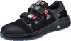 A black safety sandal with red and gray accents, shown from a side angle against a white background. Produktbild-Vorschau