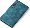 A teal flip-style phone case is shown diagonally on a white background. Produktbild-Vorschau