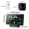 A collage of a wireless weather station and its components with dimensions indicated. Náhled obrázku produktu