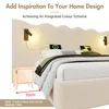 A bedroom scene featuring a bed with a headboard, bedside table, and bedding. The image highlights design elements and features. Produktbild-Vorschau