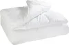 A white comforter folded and lying on a white surface. Produktbild-Vorschau