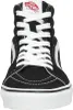 A front-facing view of a black Vans SK8-Hi sneaker with white laces and white accents. Voir les images du produit