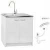 A white kitchen cabinet with a sink and faucet, along with plumbing accessories, is displayed against a white background. Náhľad obrázku produktu