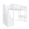 A white loft bed with stairs and a desk underneath, shown against a white background. Voir les images du produit