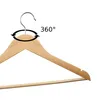 A wooden clothes hanger with a silver hook on a white background. Produktbild-Vorschau