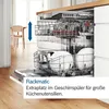 Interior view of a dishwasher with adjustable racks, showing plates and utensils. Produktbild-Vorschau