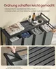 A laundry basket with four compartments and a shelf on top, with some items on the shelf and clothes in the compartments. Close-up shots show how the bags attach and the fabric texture. Produktbild-Vorschau