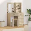 A makeup vanity with a mirror and drawers, along with a stool and a basket, set in a room. Podgląd zdjęcia produktu