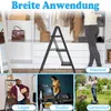 A collage of images showing a foldable metal ladder in different settings: a closet, a storage room, a studio, and a garden. Náhled obrázku produktu