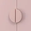 A close-up view of a pink cabinet door with a circular handle. Produktbild-Vorschau