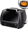 A black Chef O Matic 8 in 1 Air & Grill multi-cooker is shown from a front-side angle against a white background. A smaller inset image shows the interior of the appliance with glowing heating elements. Produktbild-Vorschau