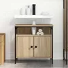 A bathroom vanity cabinet with a sink and faucet above it, set against a tiled wall. Produktbild-Vorschau