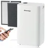 A white air purifier with two filters next to it, and a hand holding a smartphone in the foreground. Anteprima dell’immagine prodotto