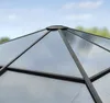 Close-up view of the roof of a gazebo made of transparent panels and dark metal framing. Produktbild-Vorschau
