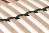 A close-up view of wooden slats of a bed base with green straps holding them together. Produktbild-Vorschau