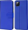 A blue flip case for a smartphone is shown from the front and back. Produktbild-Vorschau