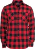 A red and black plaid flannel shirt is shown against a white background. Produktbild-Vorschau
